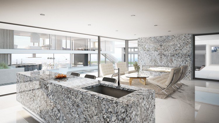 Granit bordplade -køkken-grå-moderne-køkken-vægbeklædning