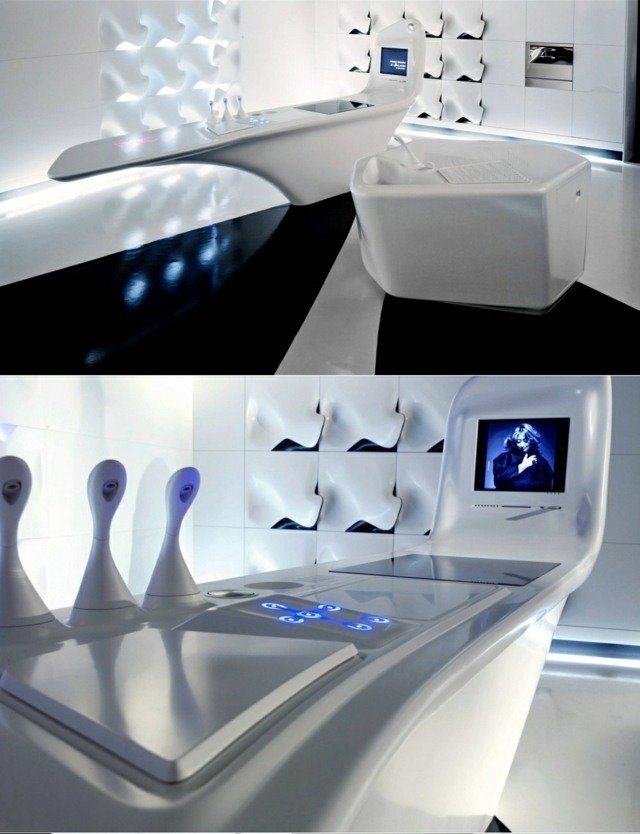ultra moderne futuristisk køkken hvid bordplade moderne minimalistisk
