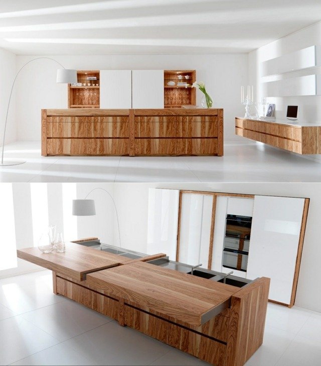 styrbar bordplade bord træ køkken hvide indbyggede møbler