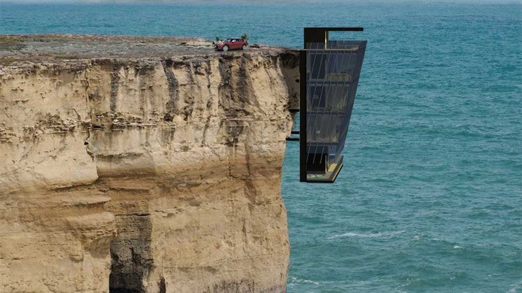 arkitektur glas sten klint hav hus