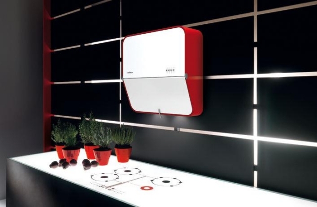klip væg hætte hvid rød firkant moderne køkken elica