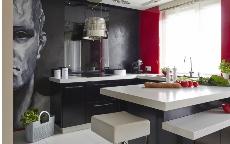 design-udsugnings-emhætter-moderne-elica-køkken-sort-hvid-ekstravagant-rød-væg-farve