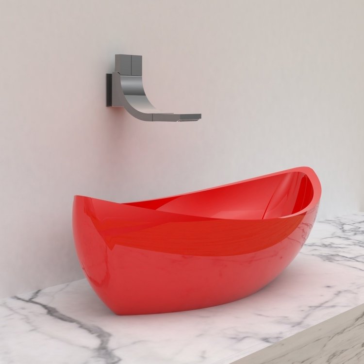 håndvask-badeværelse-design-innovativ-skål-rød-organisk-formet-hane