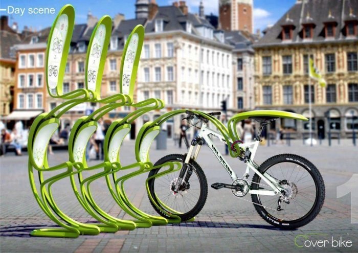 Cykelstativ-design-med-regnbetræk-praktisk-opbevaringsmuligheder