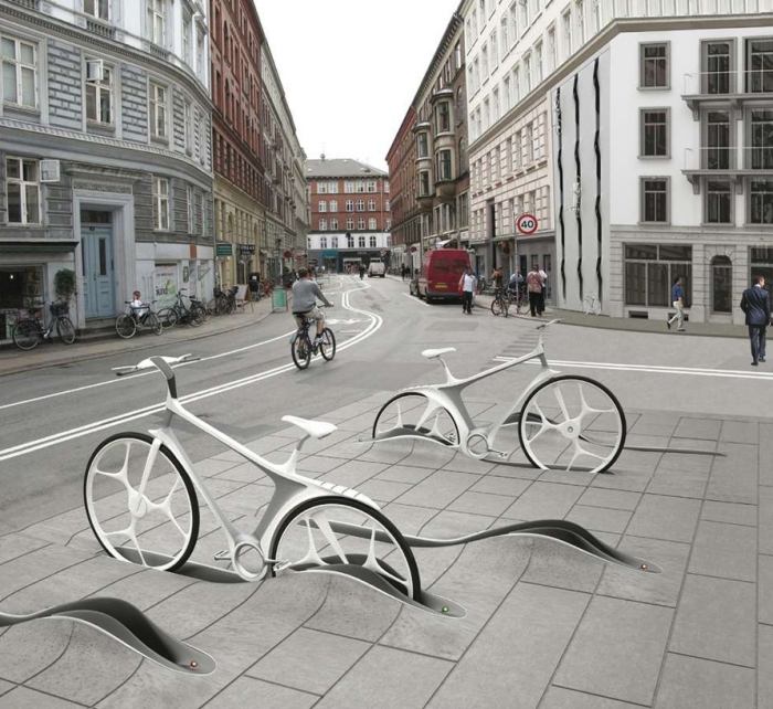 futuristiske-enkelt-cykel-stand-design-pladsbesparende opbevaringsmuligheder