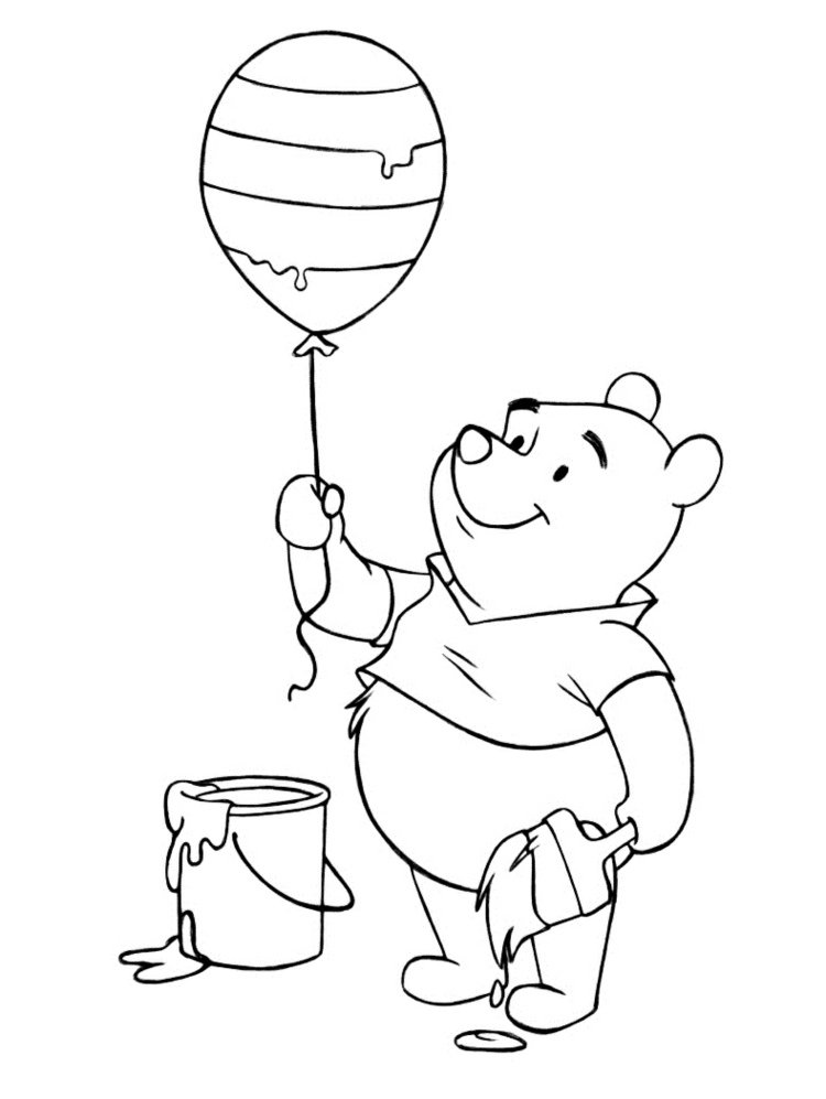 Farvelægning-sider-fri-pooh-bjørn-balloner-børn