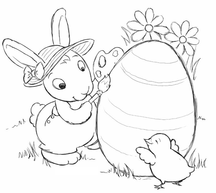 Farvelægningssider-påske-påske-kanin-påske-æg-børn