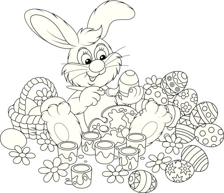 udskriv farvelægningssider gratis påske kurv-kanin-maling-æg-sjov