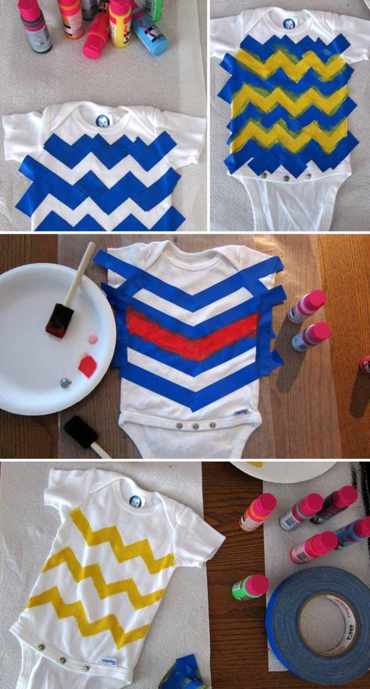 baby-romper-selv-maling-instruktioner-malers tape-chevron-mønster