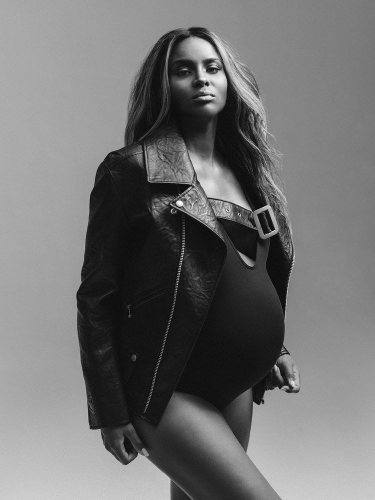 baby bump-fotos-gør-det-selv-graviditetsbilleder-ideer-stjerner-læder-jakke-rocky-ciara