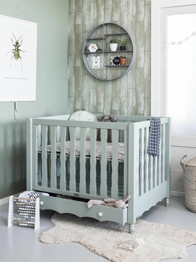 moderne baby værelse i mønt og grå gulvvæg dekoration baby seng