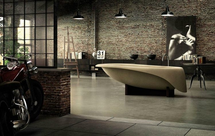 Badekar-badeværelse-fritstående-creme-farve-fin beton-oval-design-piedestal-loft-møblering-beton-blød