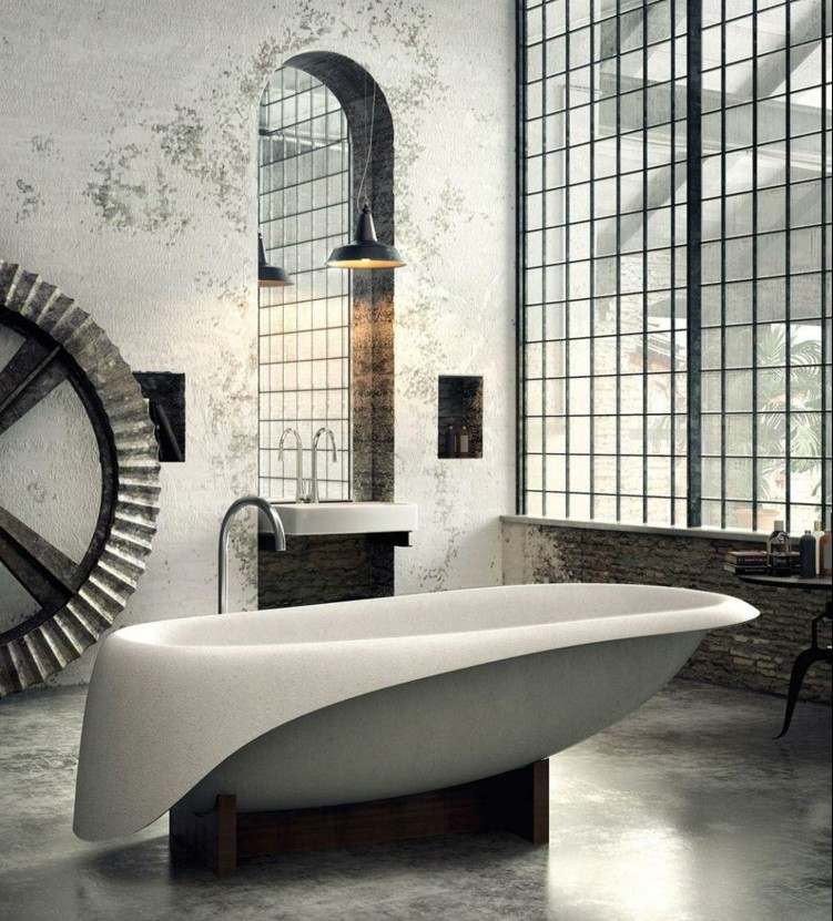 Badekar-badeværelse-fritstående-creme-farve-fin beton-oval-piedestal-træ-møblering-beton-blødt glas1989