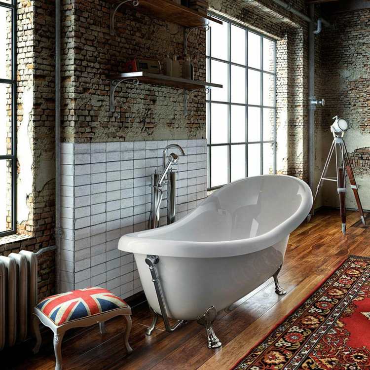 Badekar-badeværelse-fritstående-hvidt-akryl-fødder-krom-anker-Old-England-glas1989