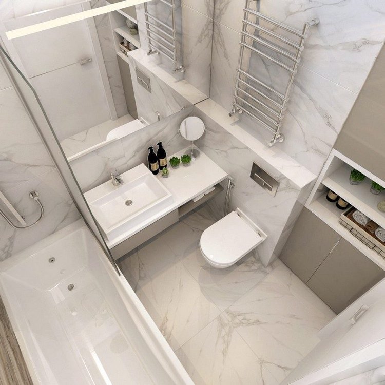 badeværelse 4 kvm ideer møbler sanitære løsninger praktiske indretning håndvask radiator badekar marmorskabe