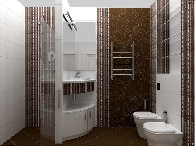 badeværelse 4 kvm ideer møbler sanitære løsninger praktisk indretning håndvask brusekabine brun farvekombination