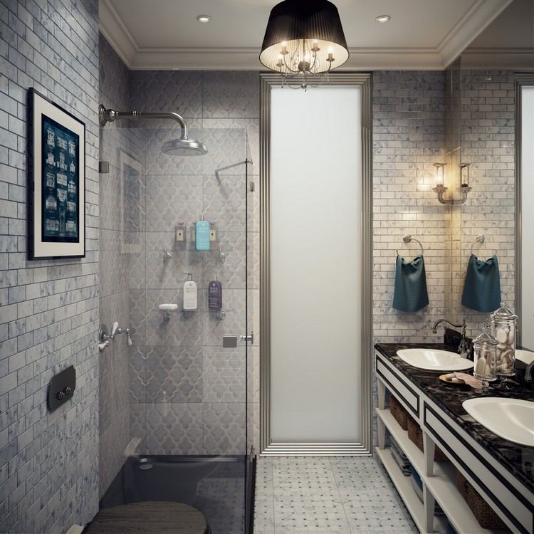 badeværelse 4 kvm ideer elegant design projekt layout farver kombinerer dobbelt håndvaske