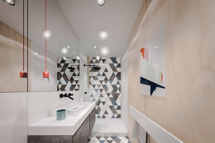 badeværelse 4 kvm ideer elegant design projekt layout farver kombinerer minimalistisk stil hængende lampe