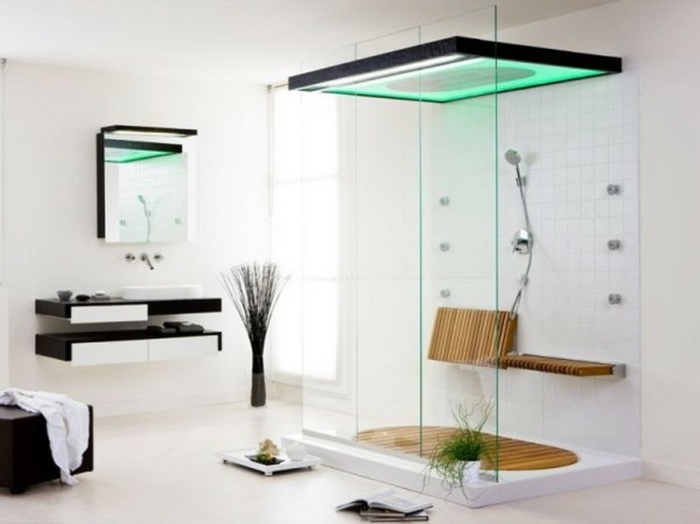 badeværelse bruser moderne glas belysning grøn wellness bad