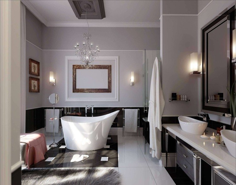 design idé badeværelse moderne sort hvidt badekar næb