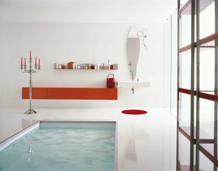 Badeværelsesideer design minimalistisk stil vægskab orange