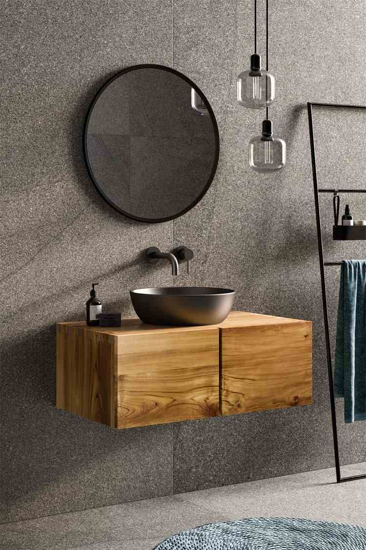 Badeværelse rustikt møbel håndvask underskab træ