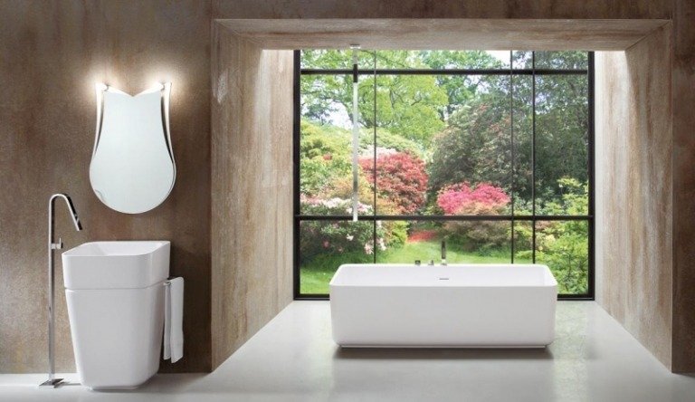 Badeværelsesspejl Arblu-Tulip-belysning-badekar-fritstående glasvæg