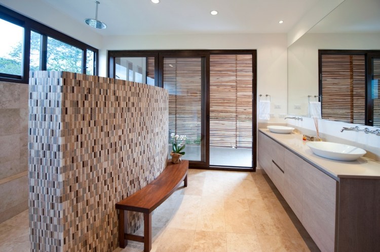 Træbænk badeværelse design ideer naturlige materialer