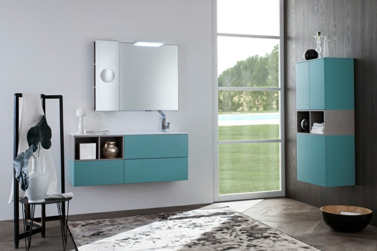 Designer møbler spejl blå farve form moderne badeværelse
