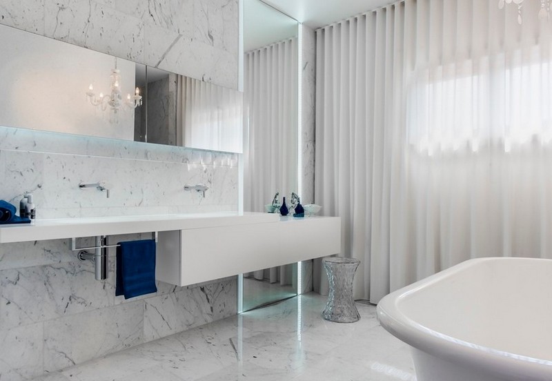 Badeværelse spejl belysning ideer marmor væg fliser