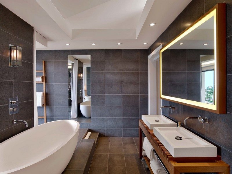 Badeværelse spejl-belysning-ideer-granit fliser-moderne