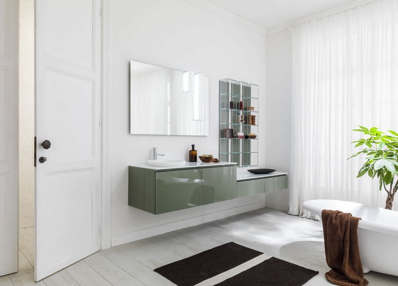 Badeværelse spejl-belysning-ideer-bordplade-håndvask-underskab-fritstående badekar