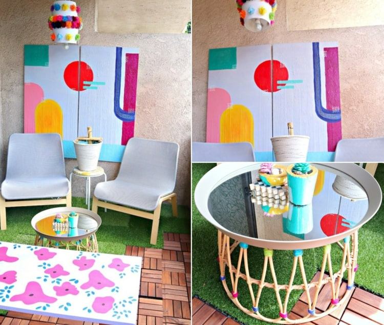 Dekorer altanlampen med pomponer og bordet med farvet tråd