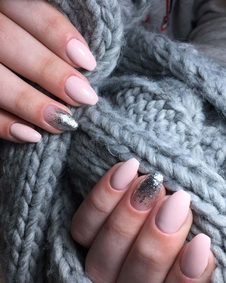 Ballerina negle kort gel polish pink glitter sølv