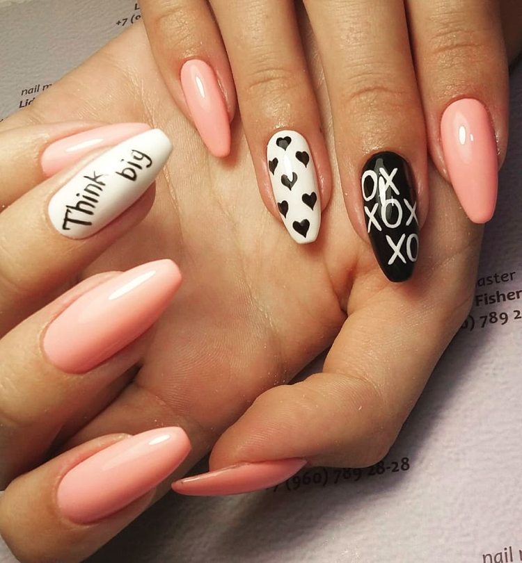 Ballerina Nail Shape Peach Pink Black White