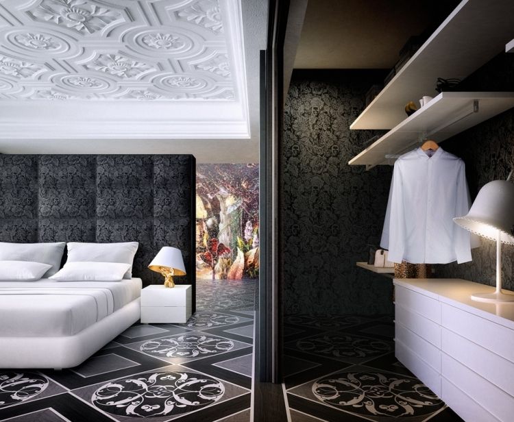 barok-design-marcel-vandrer-soveværelse-sort-hvid-sengegavl-tapet-stuk loft
