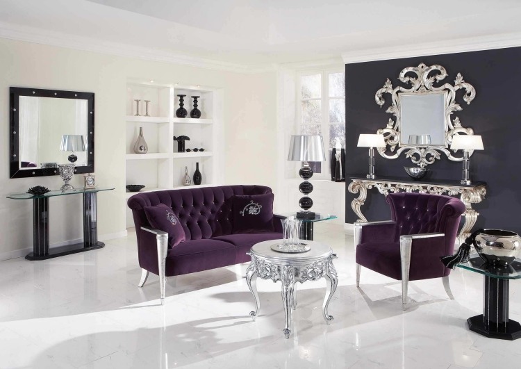 barok-møbler-moderne-sort-hvid-aubergine-sølv-reflekterende-overflade