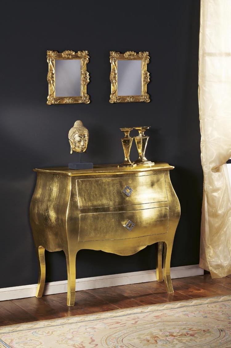 barok-møbler-moderne kommode-spejl-guld-væg-maling-sort-dekoration