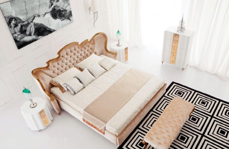 Barokmøbler -soveværelse-moderne-hvid-guld-pink-tæppe-mønster-billede