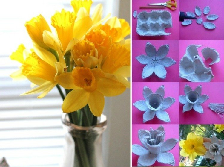 tinker-æggekarton-påskeliljer-vejledning-gul-farve-buket-kunstig