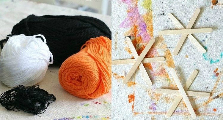tinker-børnehave-børn-efterår-instruktioner-halloween-dekoration-edderkop-materialer-garn