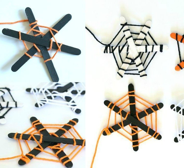 kunsthåndværk-børnehavebørn-efterår-instruktioner-halloween-dekoration-edderkop-ispinde
