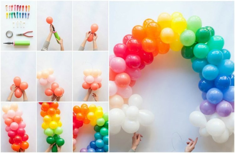 Håndværk med balloner fødselsdag-sløjfe-farverig-dekoration-gør-det-selv