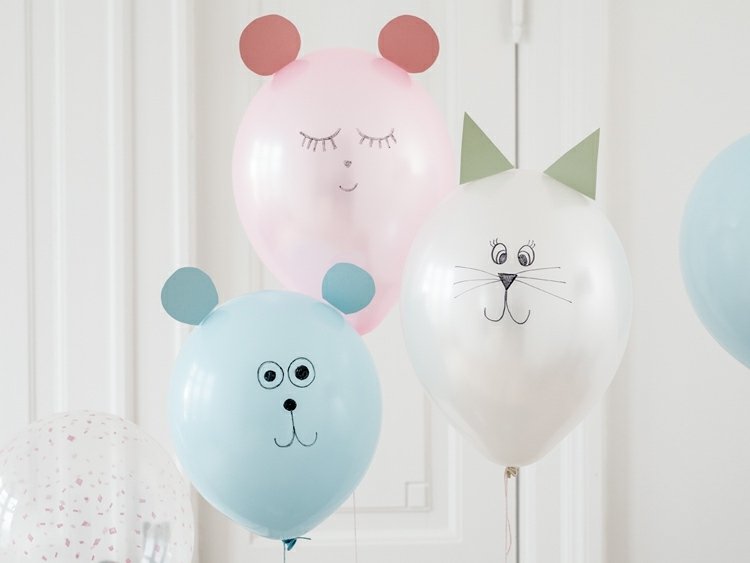 DIY balloner som dyr - bjørne og katte med papir og tusch