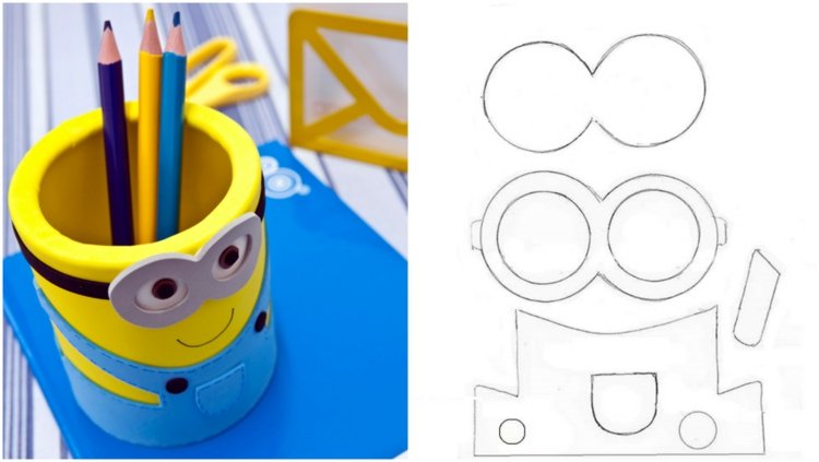 Kunsthåndværk-skum-gummi-børn-minions-DIY-blyant-beholder-skabelon-tinkering-idé