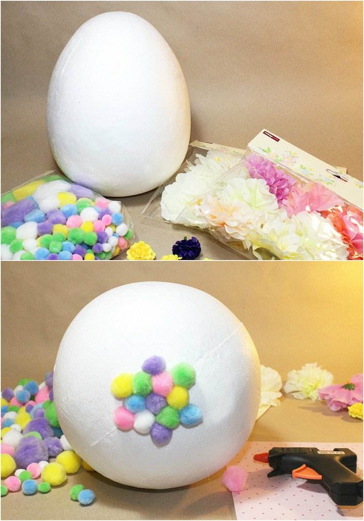 farverige pomponer filt frigolit dekorere æg