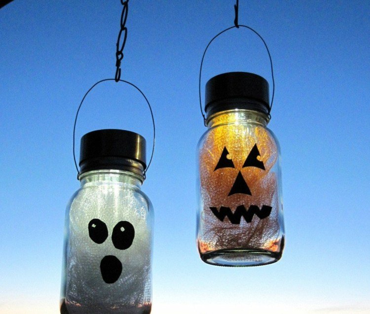 tinker til halloween lanterner spøgelse græskar mason jar ansigter dekoration