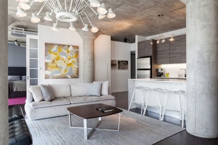 stil tavan cu beton în dormitor