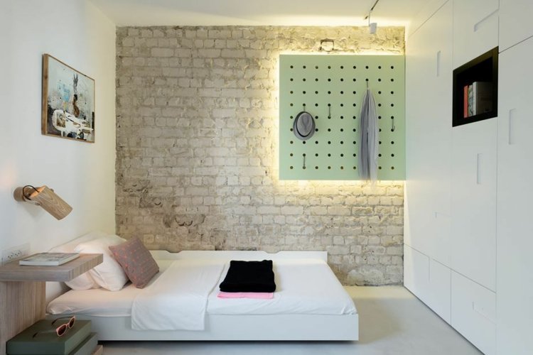 seng uden sengegavl idé-belysning-mursten væg-loft-stil