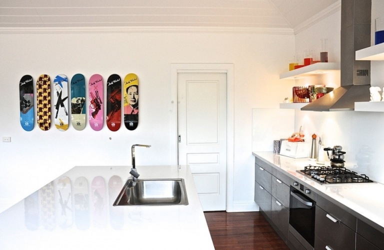Billeder-køkken-lærred billed-væg dekoration-skateboard-grå-skabe